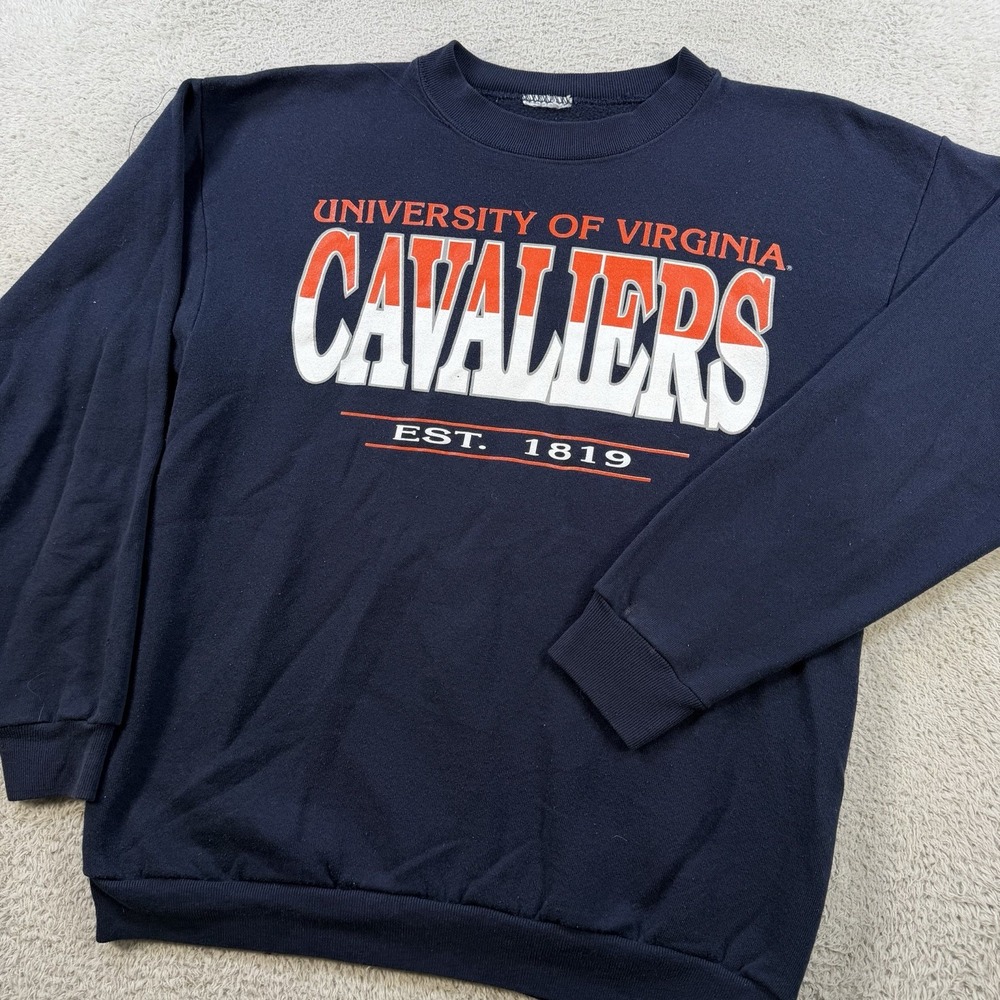 Vintage Virginia Cavaliers Sweatshirt Mens Medium Navy Fleece Crewneck Pullover